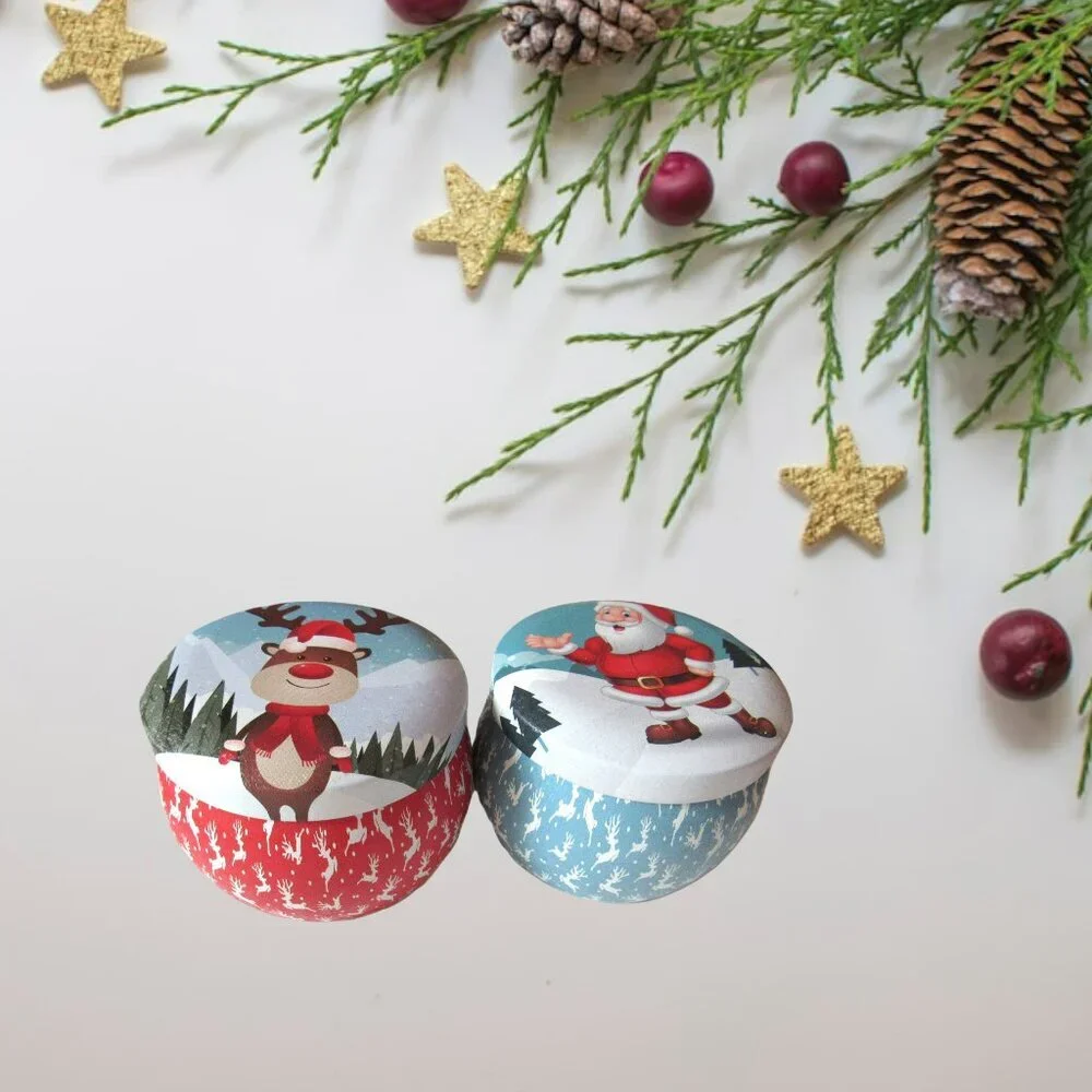 Santa Claus and Rudolph the Red Nosed‎ Reindeer Tin Candles  Set of 2 - New